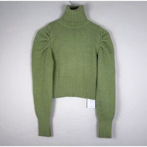 Knit Mix Crop Turtleneck Sweater Women's‎ Size Small Sage Green Puff Sleeve NWT